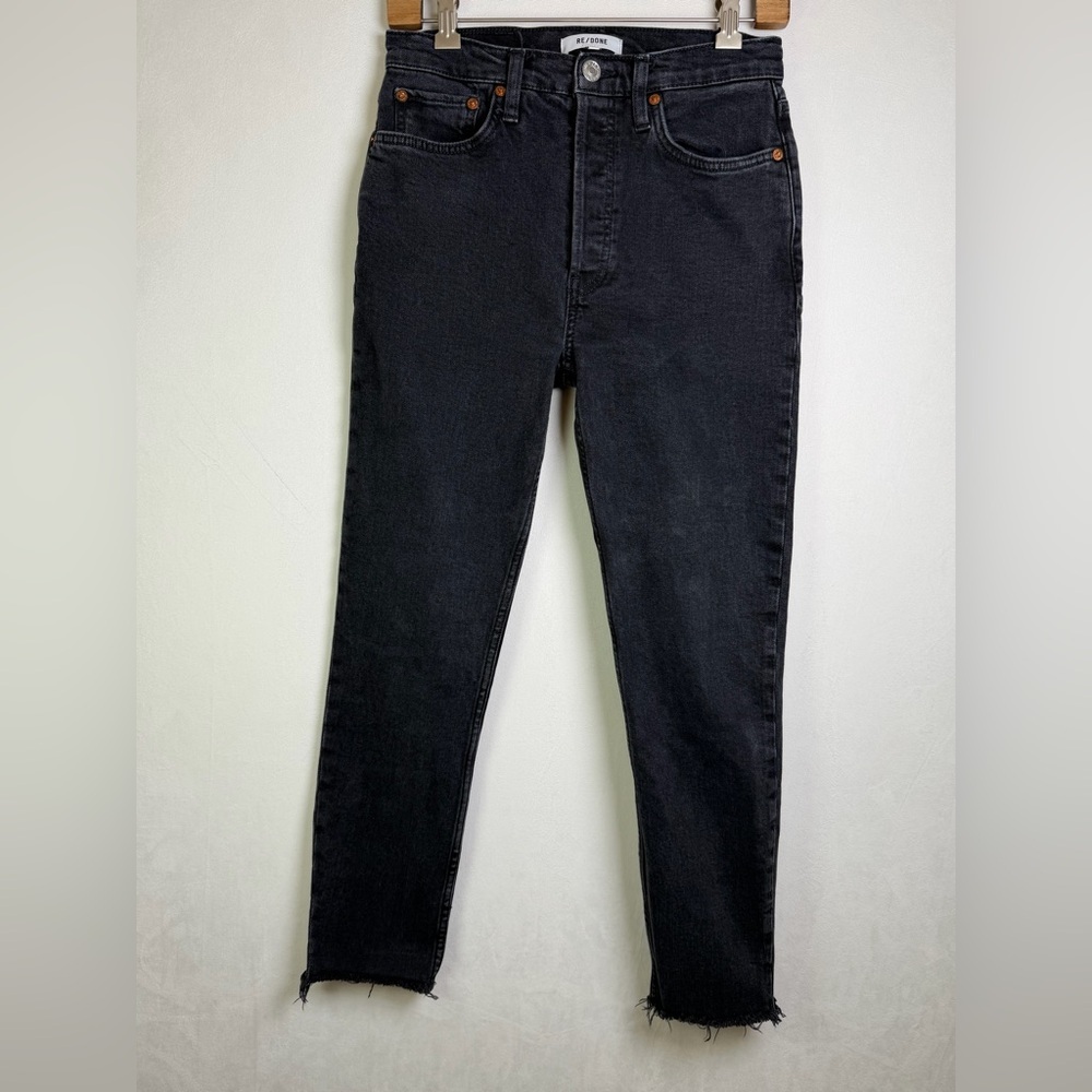 RE/DONE Women’s Easy Straight High-Rise Raw Hem Crop Jeans Black Size 27